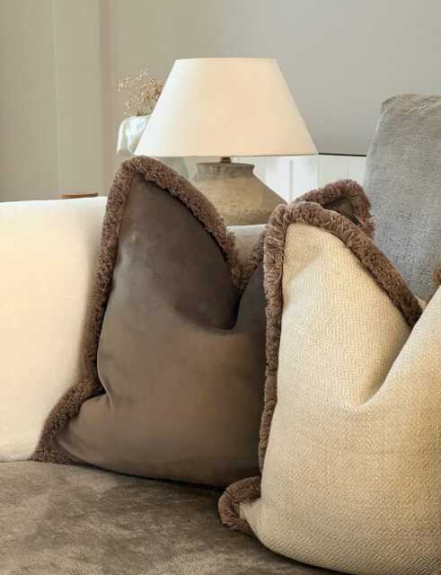 Mole Brown Velvet Fringed Cushion Cover Custom Size + Trim Colour - image 1