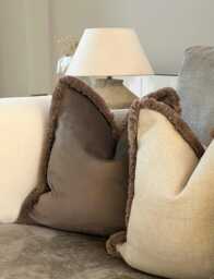 Mole Brown Velvet Fringed Cushion Cover Custom Size + Trim Colour