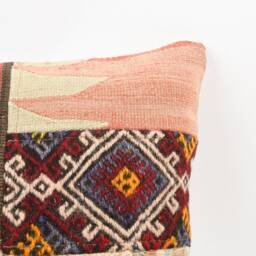 Handmade Turkish Kilim Pillow Embroidered Wool Cushion Cover - 18''x18'' - thumbnail 2