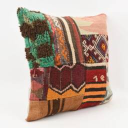 Handmade Turkish Kilim Pillow Embroidered Wool Cushion Cover - 18''x18'' - thumbnail 3
