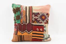 Handmade Turkish Kilim Pillow Embroidered Wool Cushion Cover - 18''x18'' - thumbnail 1