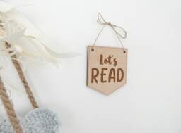 Let's Read Bunting - Story Time Wooden Nursery Decor Children's Bedroom Playroom Wall Art Accessory Reading Corner Decoration - thumbnail 1