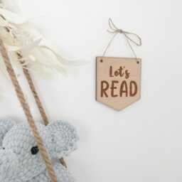 Let's Read Bunting - Story Time Wooden Nursery Decor Children's Bedroom Playroom Wall Art Accessory Reading Corner Decoration - thumbnail 3