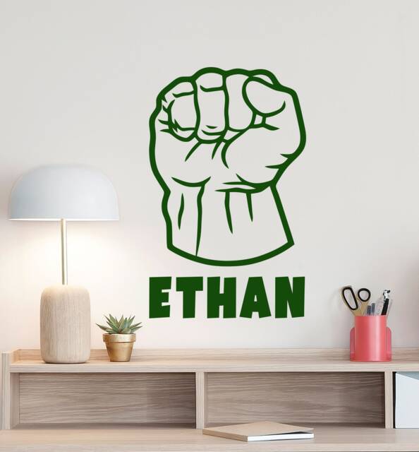 Personalized Hulk Fist Wall Decal Custom Boy Name Logo Superhero Sign Poster Gift Kids Bedroom Decor Vinyl Sticker Playroom Art 67Z2 - image 1