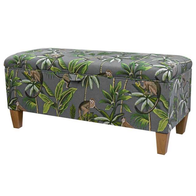 Grey Monkey Storage Bench - Tropical Animal Ottoman 100% Cotton Fabric Handmade in Britain - image 1