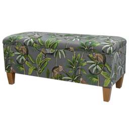 Grey Monkey Storage Bench - Tropical Animal Ottoman 100% Cotton Fabric Handmade in Britain