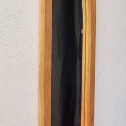 Gothic Arch Solid Wooden English Oak Keyhole Trefoil Wall Mirror & Shelf 106 cm Long Hand Made - thumbnail 3