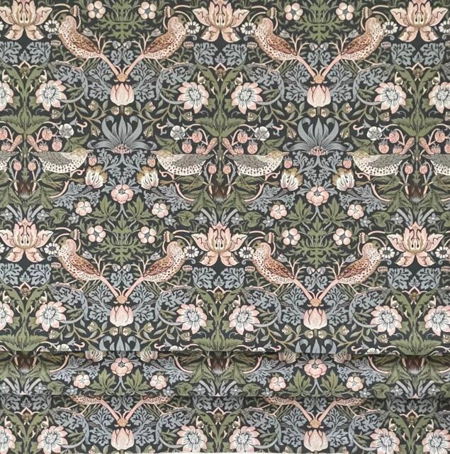 William Morris Strawberry Thief Roman Blind Custom Blue Grey Cotton - image 1