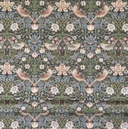 William Morris Strawberry Thief Roman Blind Custom Blue Grey Cotton