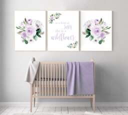 Lavender Floral Nursery Decor Wildflower Girl Wall Art - thumbnail 1