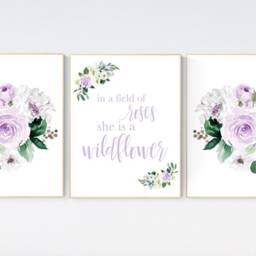 Lavender Floral Nursery Decor Wildflower Girl Wall Art - thumbnail 2