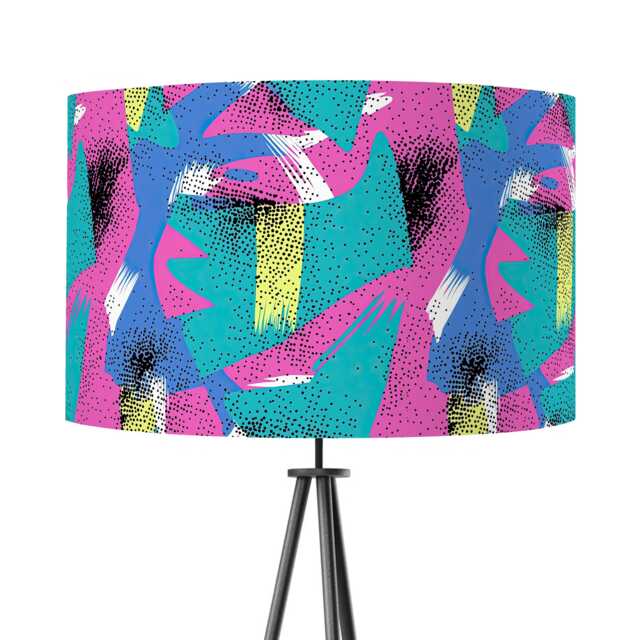 Velvet 80S Retro Print Lampshade 25cm 30cm 35cm 40cm 45cm Drum Lamp Shade - Eighties Pink Blue Handmade Home Decor Ceiling - image 1