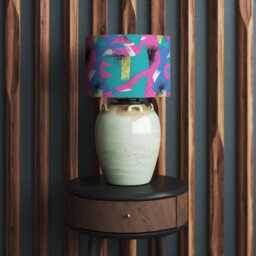 Velvet 80S Retro Print Lampshade 25cm 30cm 35cm 40cm 45cm Drum Lamp Shade - Eighties Pink Blue Handmade Home Decor Ceiling - thumbnail 4