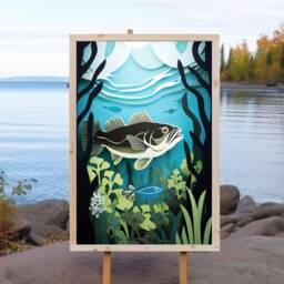 Vintage Walleye Paper-style Print, Northern Minnesota Fishing, Great Lakes, Fishing Gift, Art, Poster - thumbnail 3