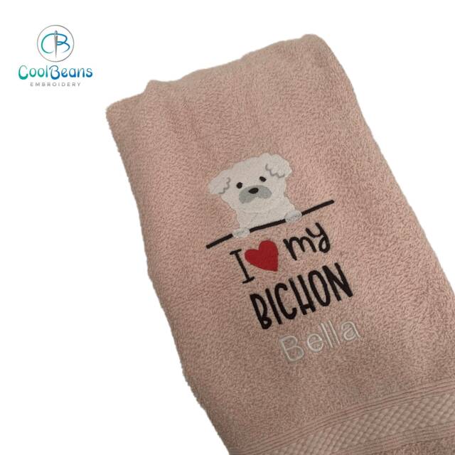 Bichon Dog Towel - Personalised Face Cloth/Hand Bath Embroidered - image 1