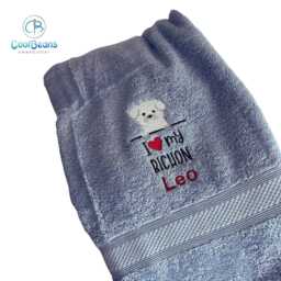 Bichon Dog Towel - Personalised Face Cloth/Hand Bath Embroidered - thumbnail 2