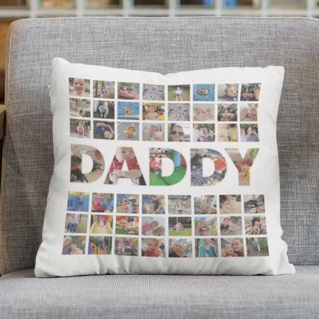 Daddy Pillow Gift Personalised Photo Cushion Keepsake Custom Family Present Design Idea Customizable Pictures Velvet Fabric - image 1