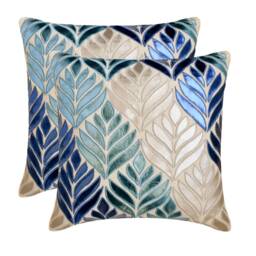 "Decorative Maple Leaf, Metallic Leather, Art Deco Blue Throw Pillow Bed 24""x24""/26""x26" - thumbnail 3