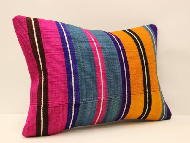 Anatolian Kilim Pillow, Striped Handwoven Sofa Pillow, 14x20 Decorative Cushion Cover Throw Pillow 4Bef-230 - image 1