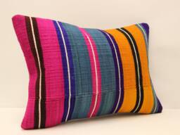 Anatolian Kilim Pillow, Striped Handwoven Sofa Pillow, 14x20 Decorative Cushion Cover Throw Pillow 4Bef-230 - thumbnail 1