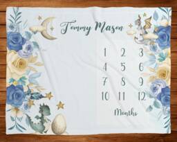Dragon Milestone Blanket, Monthly Baby Photos Personalized Boy Blanket With Dragons, Shower Gift -Baby - thumbnail 1