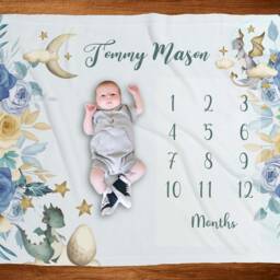 Dragon Milestone Blanket, Monthly Baby Photos Personalized Boy Blanket With Dragons, Shower Gift -Baby - thumbnail 3