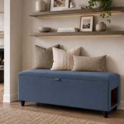 Luxury Cat Den Storage Ottoman Bench & End Of Bed Bench Hidden Pet in A Handmade Velvet With House - thumbnail 3
