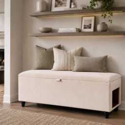 Luxury Cat Den Storage Ottoman Bench & End Of Bed Bench Hidden Pet in A Handmade Velvet With House - thumbnail 2