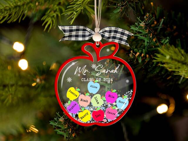 Personalized Teacher Christmas Apple Ornament Shaker Gift From Students - image 1