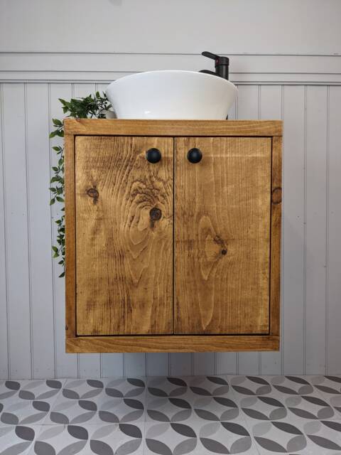 The Calgary/A Handmade Solid Wood Wall Hung Bathroom Vanity Unit - image 1