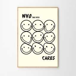 Who The Fck Cares Smiley Art Canvas Poster, Minimally Wall Art, Funny Aesthetic Decor, Retro Home Printed Gift - thumbnail 2
