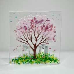 Cherry Blossom Tree Handmade Fused Glass Tealight Holder - thumbnail 1