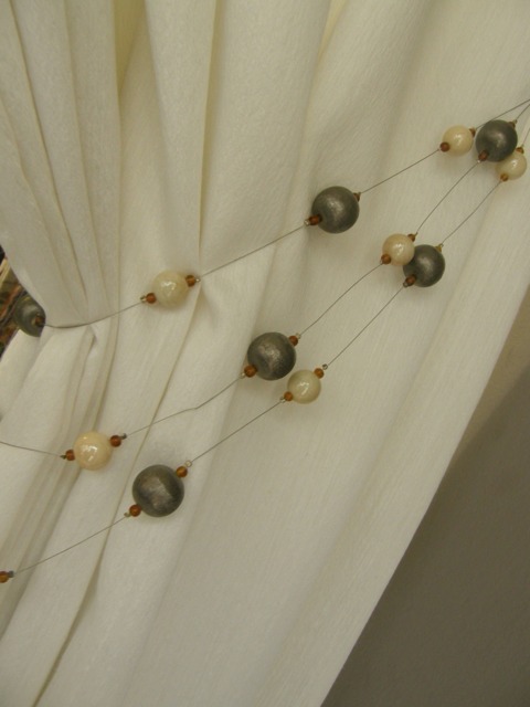 Antique-Ecru Metallic Balls & Beads Curtains Triple Embrasse Tiebacks-1Meter Length Tassel Beads & Metal Drapes Tiebacks - image 1