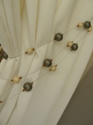Antique-Ecru Metallic Balls & Beads Curtains Triple Embrasse Tiebacks-1Meter Length Tassel Beads & Metal Drapes Tiebacks - thumbnail 1