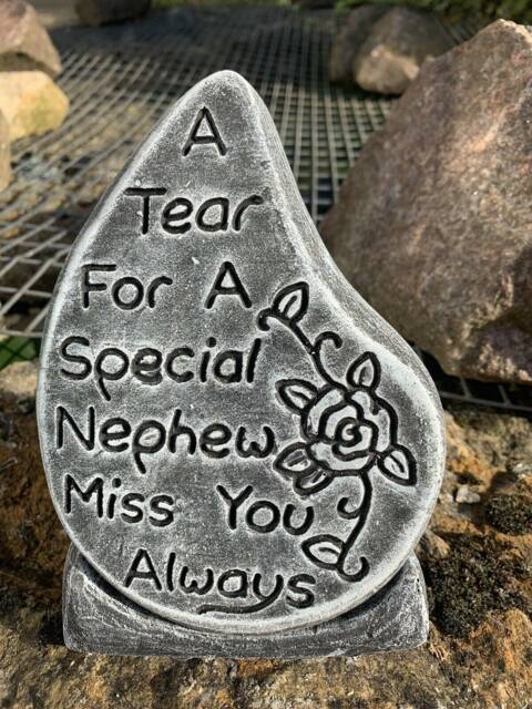 stone Garden Special Nephew Tear Drop Memorial Plaque Concrete Ornament - image 1