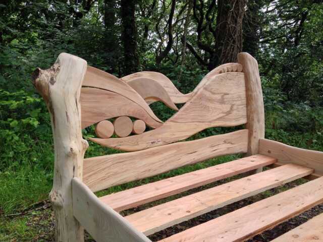 Driftwood Wave Bed - Hand-Carved Heart Moon Stars Spalted Beech Welsh Rustic Frame Wales UK