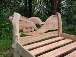 Driftwood Wave Bed - Hand-Carved Heart Moon Stars Spalted Beech Welsh Rustic Frame Wales UK