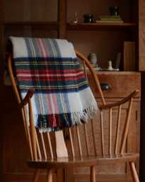 British Pure Wool Tartan Blanket - Highland Cream Red Blue Check Tweedmill Throw - thumbnail 1