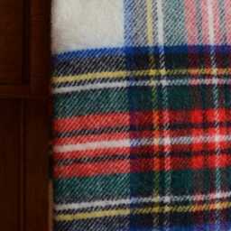 British Pure Wool Tartan Blanket - Highland Cream Red Blue Check Tweedmill Throw - thumbnail 4