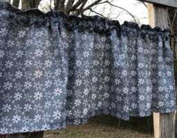 Kitchen Valance - Daisy Wildflower Pink Flowers On Gray Botanical Farmhouse Curtain - thumbnail 1