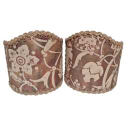 Pair Of Wall Sconce Clip-On Shield Shades Fortuny Fabric Persepolis in Tan, Olive & Plum Mini Lampshade - Handmade Italy - thumbnail 2