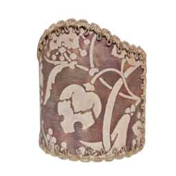 Pair Of Wall Sconce Clip-On Shield Shades Fortuny Fabric Persepolis in Tan, Olive & Plum Mini Lampshade - Handmade Italy - thumbnail 4