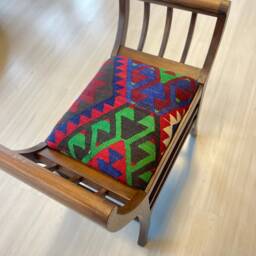 Vintage Kilim Upholstered Ottoman Chair, Beech Wood Stool - thumbnail 3