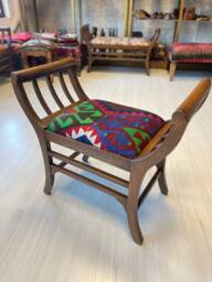 Vintage Kilim Upholstered Ottoman Chair, Beech Wood Stool