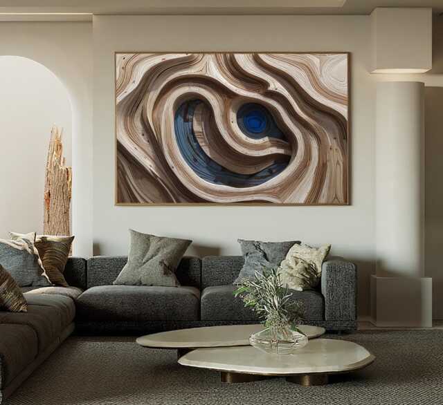 Hand-Painted Wood Carving Wall Art, 3D Minimalist Sculpture Textured Art Home Decor - image 1