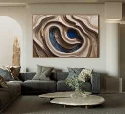 Hand-Painted Wood Carving Wall Art, 3D Minimalist Sculpture Textured Art Home Decor - thumbnail 1