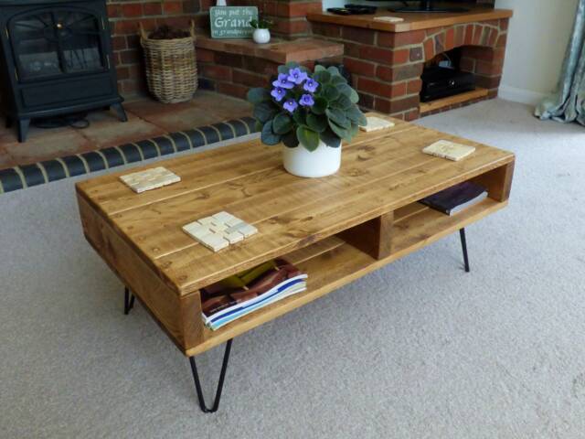 Rustic Reclaimed Wood Coffee Table Hairpin Legs, Pallet Style - image 1