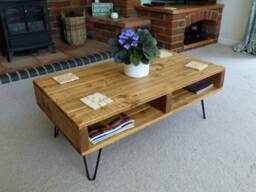 Rustic Reclaimed Wood Coffee Table Hairpin Legs, Pallet Style - thumbnail 1