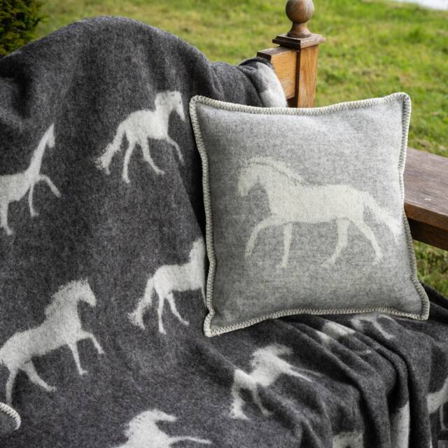 Grey Horse Cushion Cover - Pure Wool Reversible Pillowcase 45 X 45cm/ 18 18 - image 1