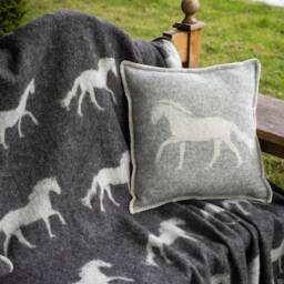 Grey Horse Cushion Cover - Pure Wool Reversible Pillowcase 45 X 45cm/ 18 18 - thumbnail 1